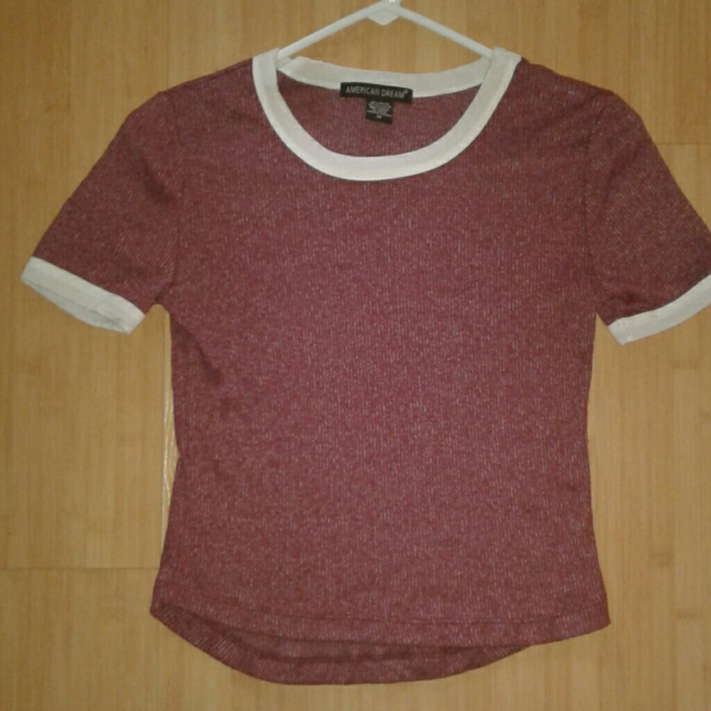 Cranberry crop top with white trim
